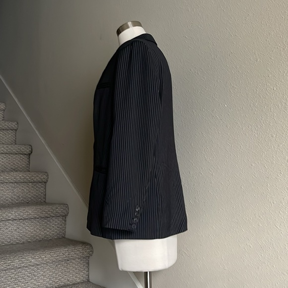 MNG Sz L Black Pinstriped Single Button Blazer - Picture 7 of 12